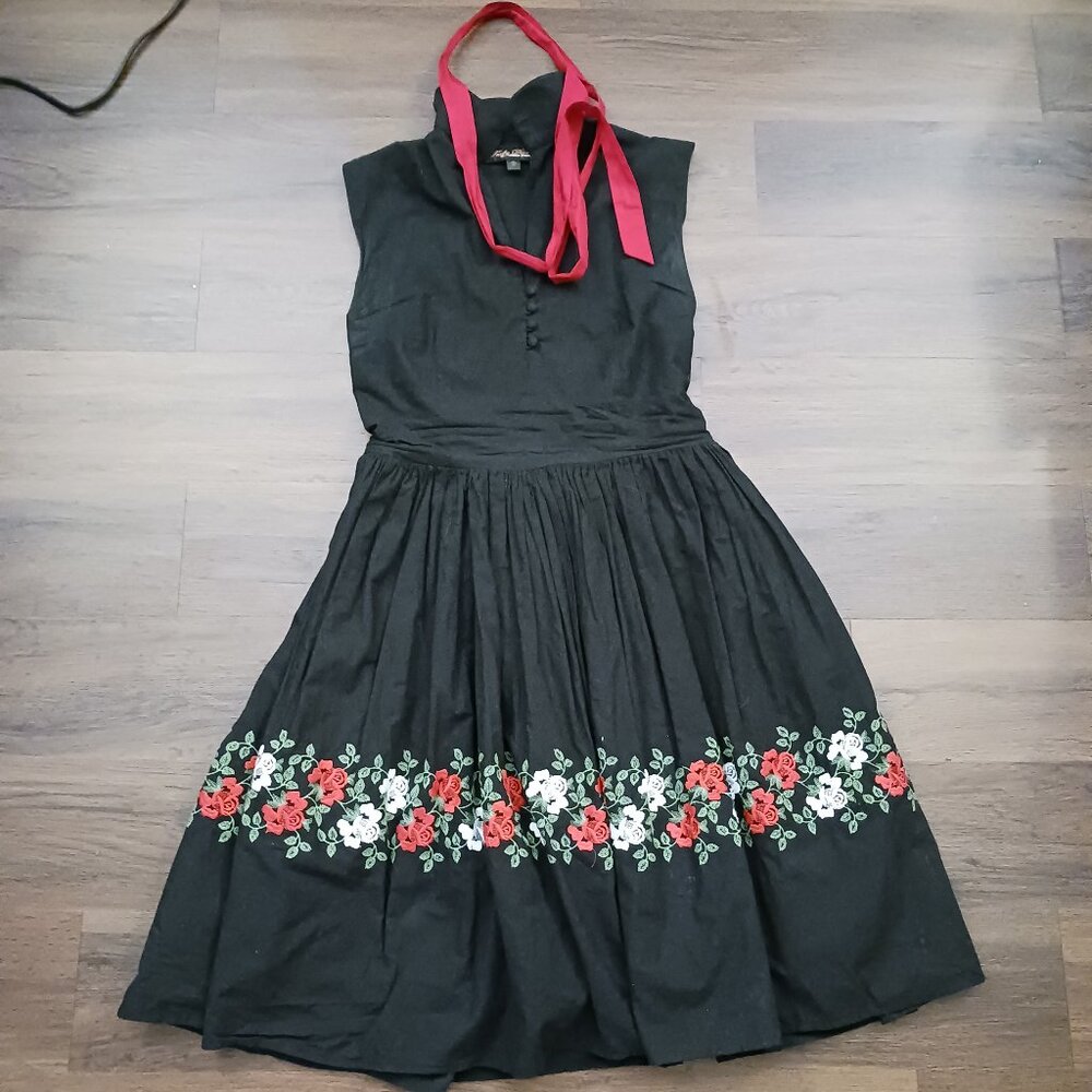 Trashy Diva Frida Retro Vintage Holiday Designer Rose Embroidered Dress Size 8 - Picture 2 of 9